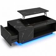 Lift-Top Coffee Table with Wireless Charging, Bluetooth Speaker, USB Ports & LED Lights, Black