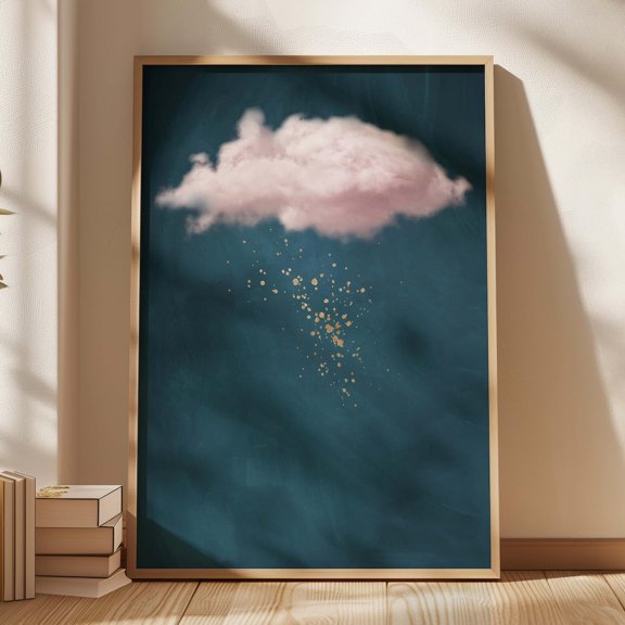 Cloud Navy Blush Gold Cloud Modern Maximalist Blush Bedroom Above Bedroom Living Room Serene Decor Wall Decor Unframed Paper Print