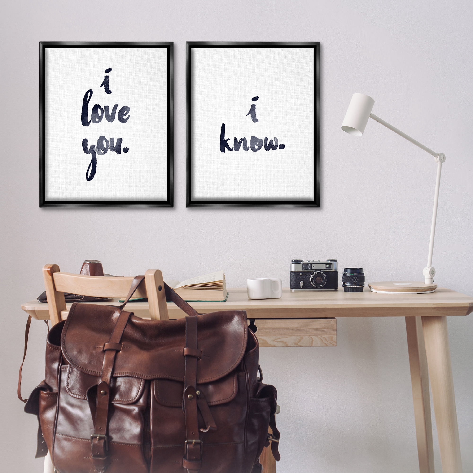 Stupell Industries Glam I Love You Phrase Inspirational Painting Black Floater Framed Canvas Art Print Wall Art, 25 x 31, Set of 2