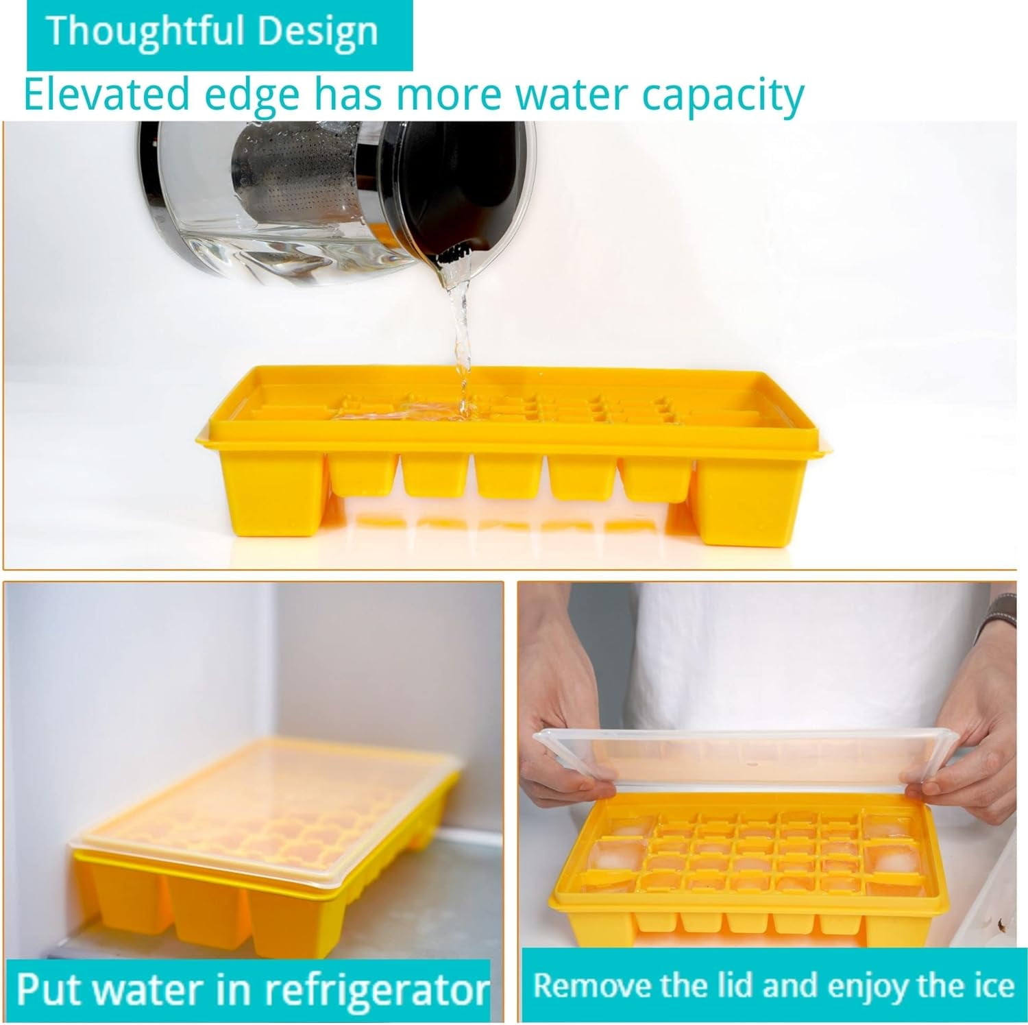 Ice Cube Tray with Lid and Bo - Ice Cube Mold for Refrigerator BPA Free Ice Container with Spoon and Lid Blue Green Powder (Green+110)