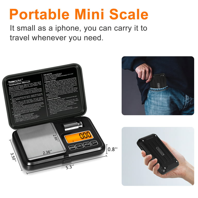 Thinkscale Gram Scale, 200g/0.01g Mini Pocket Scale with 6 Units, Tare, Scales Digital Weight Grams for Jewelry, Herb, Medicine, Powder, Cal Weight