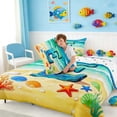 thumbnail image 4 of Manfei Cartoon Initial E Beach Seashell Starfish Full Size Comforter Sets for Kids Boys and Girls, Nautical Alphabet Print Bedding Sets, Stars Reversible 3 Pieces, 1 Comforter and 2 Pillowcases, 4 of 6