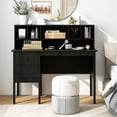 thumbnail image 5 of Black Desk with Drawers & Hutch, Modern Home Office Desk with Power Outlets, USB Ports & Type-C, Writing Study Desk with 5-Cubby Hutch, Computer Workstation Makeup Vanity Desk, 5 of 18