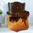thumbnail image 4 of Tree Soft Flannel Fleece Blanket, Lonely Tree on the Field at Sunrise in Warm Color Countryside Foggy Morning Scenery, Cozy Plush for Indoor and Outdoor Use, 60" x 80", Brown Orange, by Ambesonne, 4 of 5
