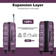 thumbnail image 3 of 3 Piece Expandable Luggage Set with TSA Lock, 21/25/29 Inch PC Lightweight Carry On Luggage with Spinner Wheels, Roller Travel Suitcase with 2 Hooks for Men, Women, Dark Purple, 3 of 9