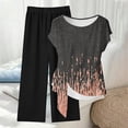 thumbnail image 4 of ZToonmas Women's 2 Piece Casual Outfit Round Neck Short Sleeve Tie Detail Top with Print and Elastic Waist Wide Leg Pants Set, 4 of 5