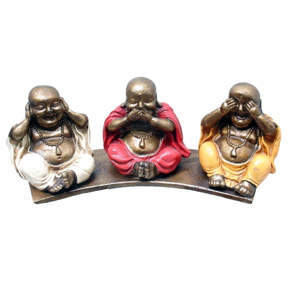Stoneage Arts Inc 10" Gold and Red "Hear-Speak-See No Evil"-Themed 3 Buddhas on Base