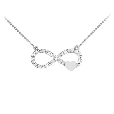Clear Cubic Zirconia Infinity Symbol With Plain Heart Necklace Sterling Silver 15