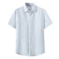 thumbnail image 3 of Shirts for Men Short Sleeve Solid Color Button Down Lapel Tops Summer Casual Loose Breathable Mens Dress Shirts White L, 3 of 5