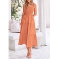 thumbnail image 3 of Vestido PRETTYGARDEN para mujer, midi, fruncido, de verano, marrón y naranja, 3 of 9