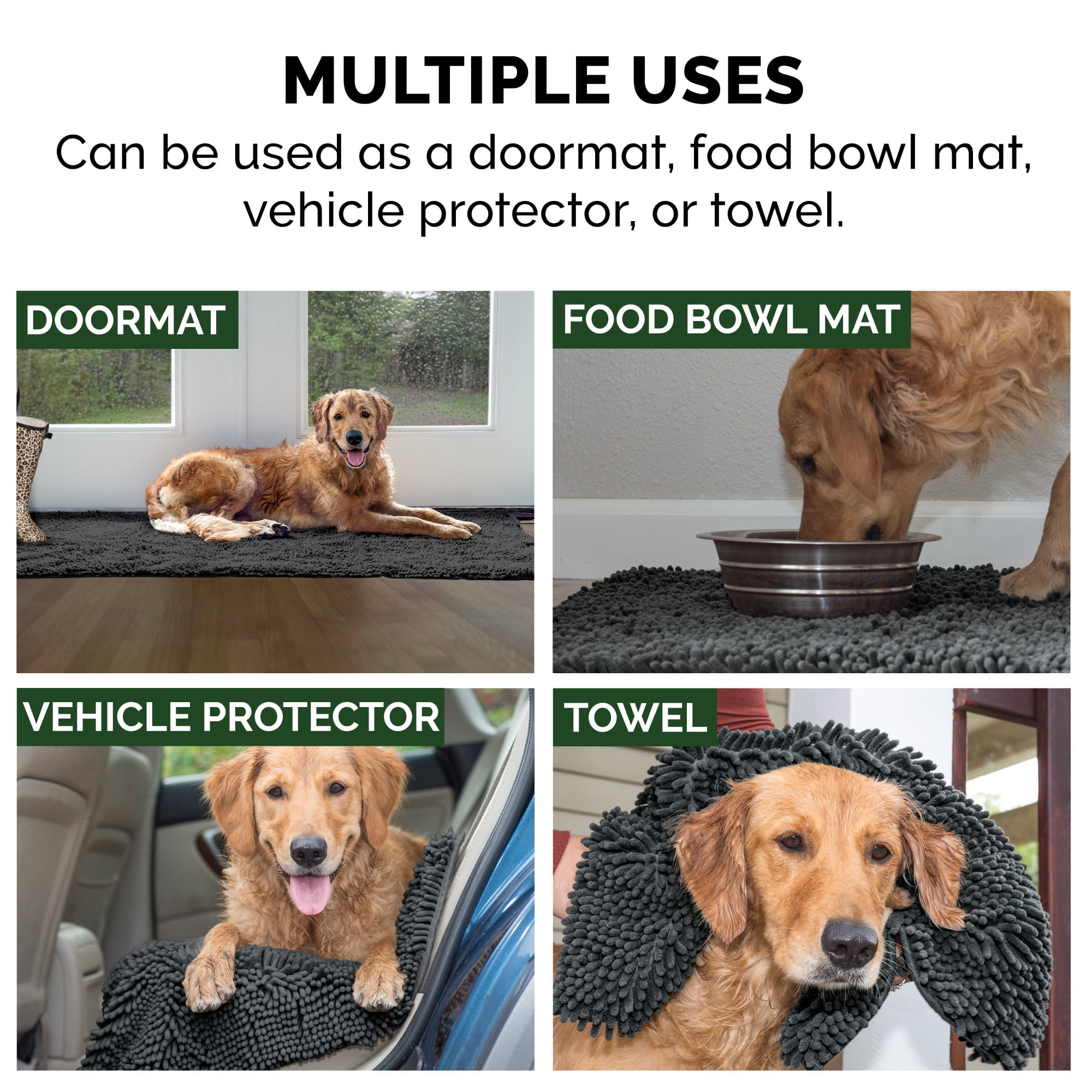 FurHaven Ultra Absorbent Dog Door Mat, Muddy Paws Chenille Rug with Machine Washable & Non Slip Backing for Cleaner Floors & Pet Safety, Jumbo Plus, Charcoal Gray, 1 Count