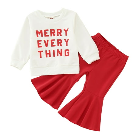

GWAABD Toolder Girl Clothes B Cotton Blend Toddler Girls Winter Long Sleeve Letter Prints Tops Flared Trousers Pants 2PCS Outfits Clothes Set for Babys Clothes 80