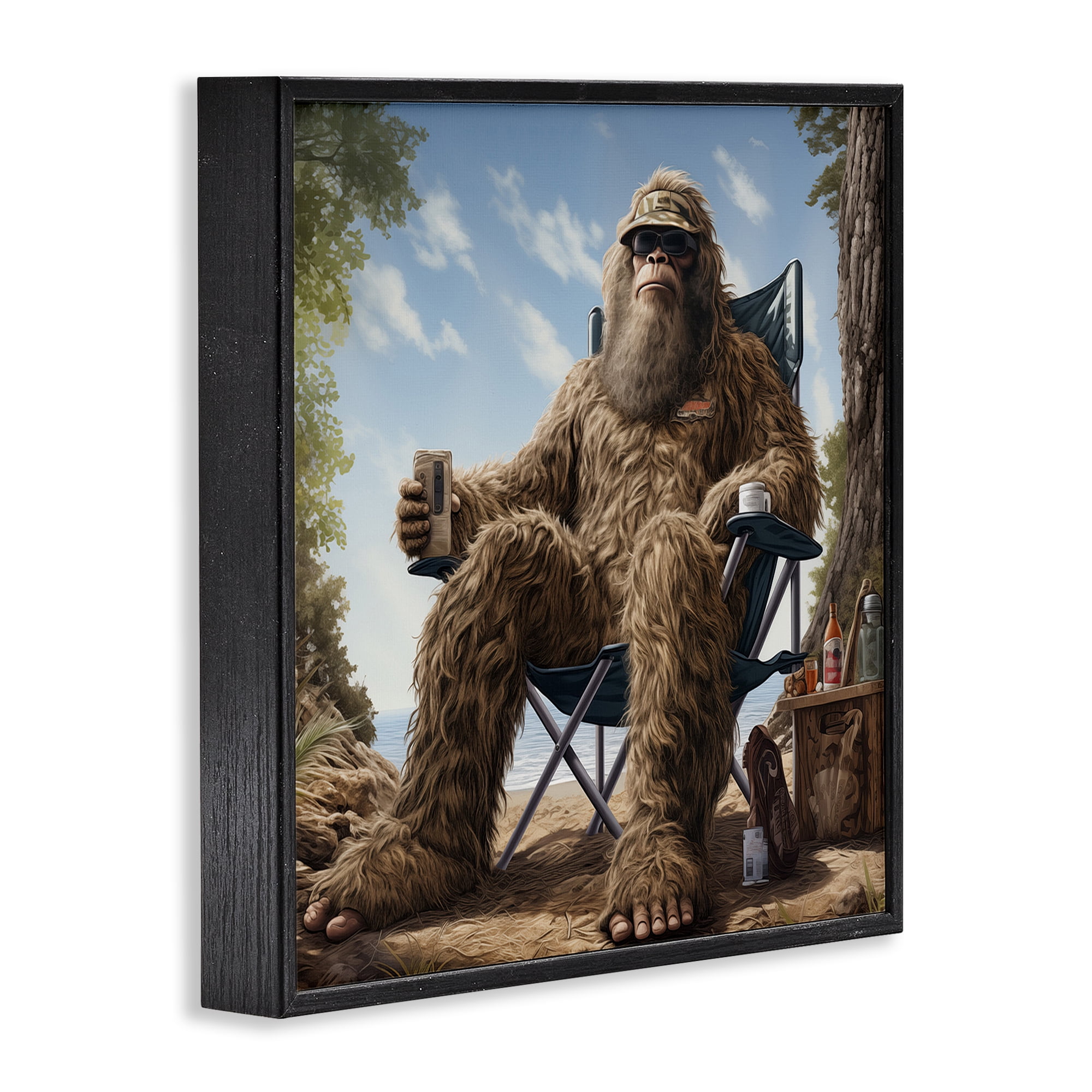 Stupell Industries Mythical Monster on Beach Fairy Tales & Fantasy Painting Black Framed Art Print Wall Art, 24 x 24