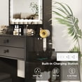 thumbnail image 5 of VEANERWOOD 21.4" Vanity Desk Set with LED Light Mirror, Glass Top Makeup Table with 2 Drawers, 8 Shelves, Dressing Table with Foldable Panel and Charging Station for Small Space, 5 of 6
