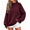 thumbnail image 2 of Edvintorg Knit Sweater Women Loose Casual Pullover Top Long Sleeve Crew Neck Soft Blouse Plus Size Womens Clothing Wine S-3XL, 2 of 9
