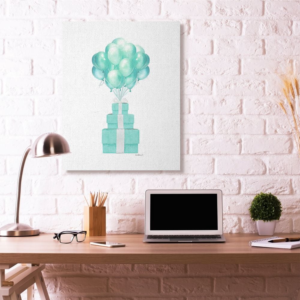 Stupell Industries Blue Balloons And Presents Watercolor Design Canvas Wall Art by Amanda Greenwood