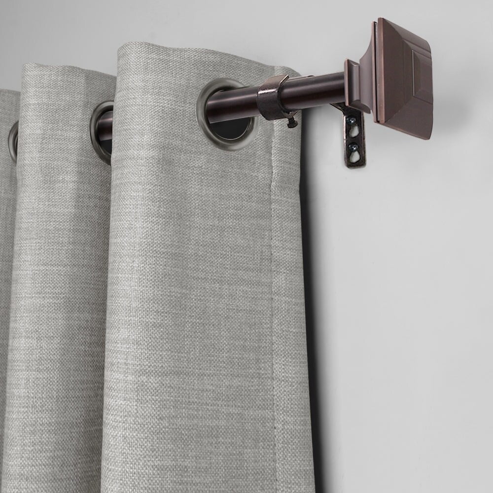 3/4" Drapery Single Curtain Rod Set with Square Finials_Oil Rubbed Bronze Brown - 36"-66"