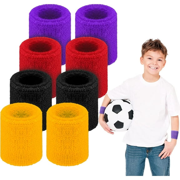 Trianu 4 Pairs Sweatbands for Kids Bulk Sweat Band Athletic Sports Wrist Bands Basketball Football Party Favors for Kids Outdoor Activity, Assorted Colors