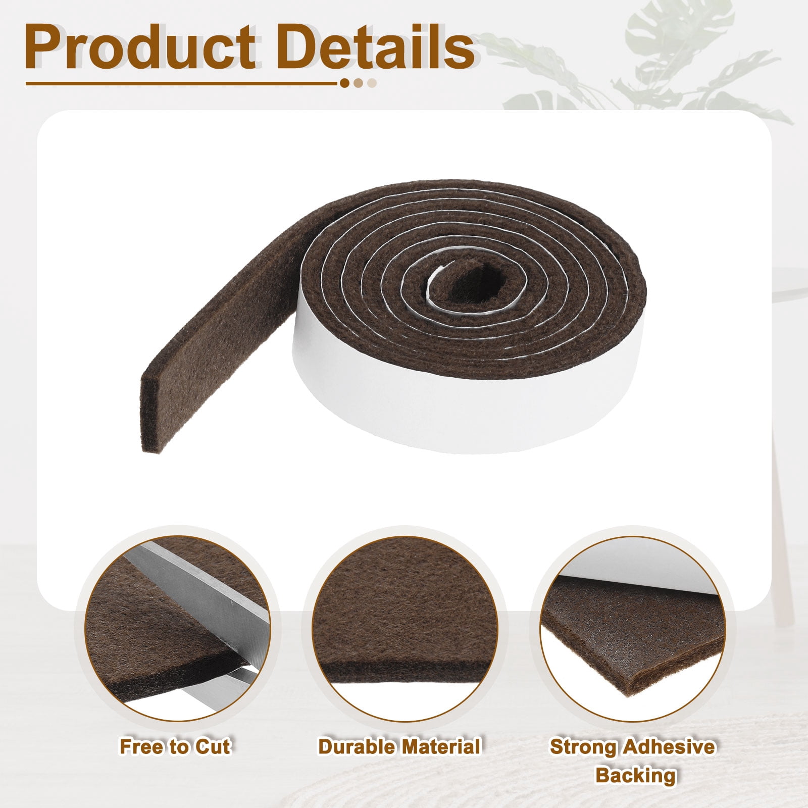 Felt Strips with Adhesive Backing, 4 Pack 1" x 60" x 0.2" Adhesive Felt Strips Anti Scratch Furniture Felt Tapes Self-Stick Felt Pads for Protecting Hardwood Floor, Brown