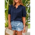 thumbnail image 6 of PRETTYGARDEN Women's Summer Button Down Shirts Short Lantern Sleeve V Neck Cotton Cute Dressy Casual Ladies Tops Blouses, 6 of 7