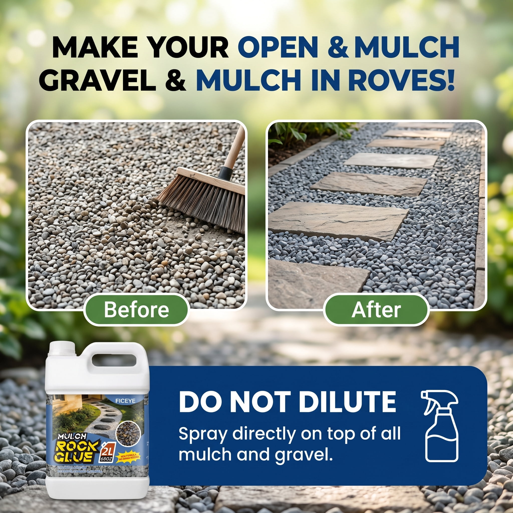 68oz Mulch Glue, Ready-to-Use Fast Drying Landscape Glue, Non-Toxic Strong Bond Mulch Binder, Rock & Pea Gravel Stabilizer, Outdoor Yard Landscaping Adhesive For Garden Decoration
