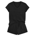 thumbnail image 7 of Byworldtasic Women's Short Sleeve Pajama Sets Casual V Neck 2 Piece Lounge Sets Vacation Trendy Airport Suits, 7 of 7