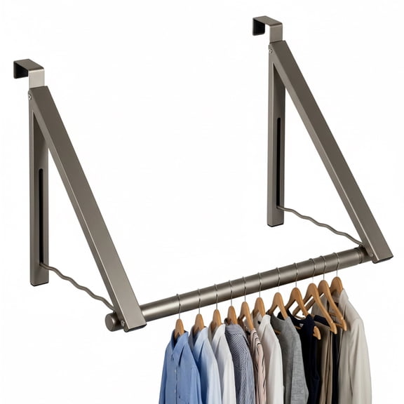 HOLDN' STORAGE Over The Door Clothes Foldable Hanger Rack to Add Extra Closet Space in Bedroom Bathroom and Laundry Room, Satin Nickel