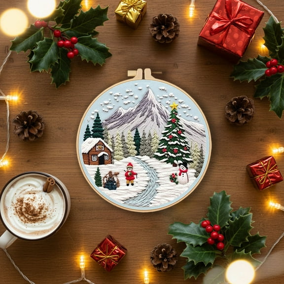 Lilgiuy Christmas Embroidery Kits for Adults, Embroidery Kit for Beginners, Cross Stitch Kits with Pattern, Needles, Threads, Tools, Christmas Gifts for Your Family, 11.42 inches