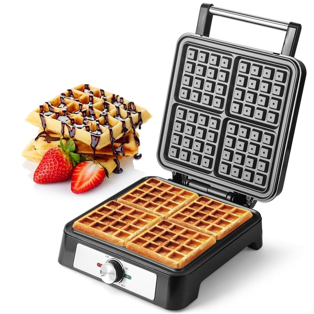 UVFAST Waffles Maker Waffle Iron, 4 Belgian Square Waffle Maker, Belgian Waffle Maker Thick with Non-stick Plate, Breakfast Waffle Machine Make Waffl