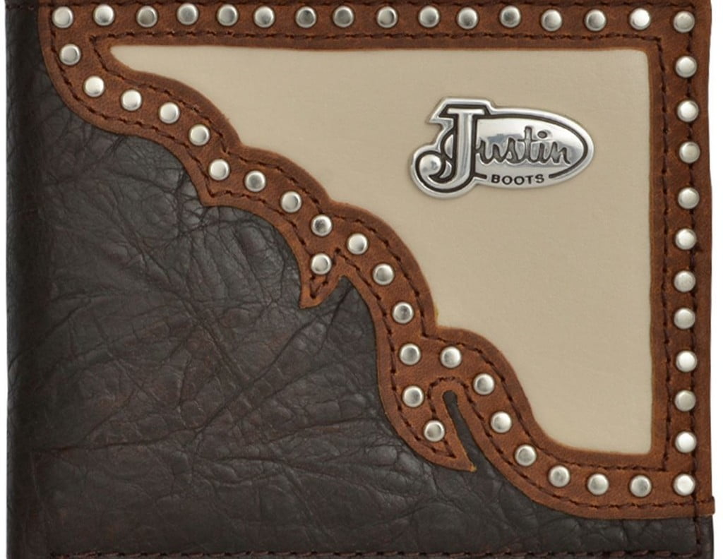 Justin Western Wallet Mens Bifold Inlay Concho Shoulder Brown WJS196
