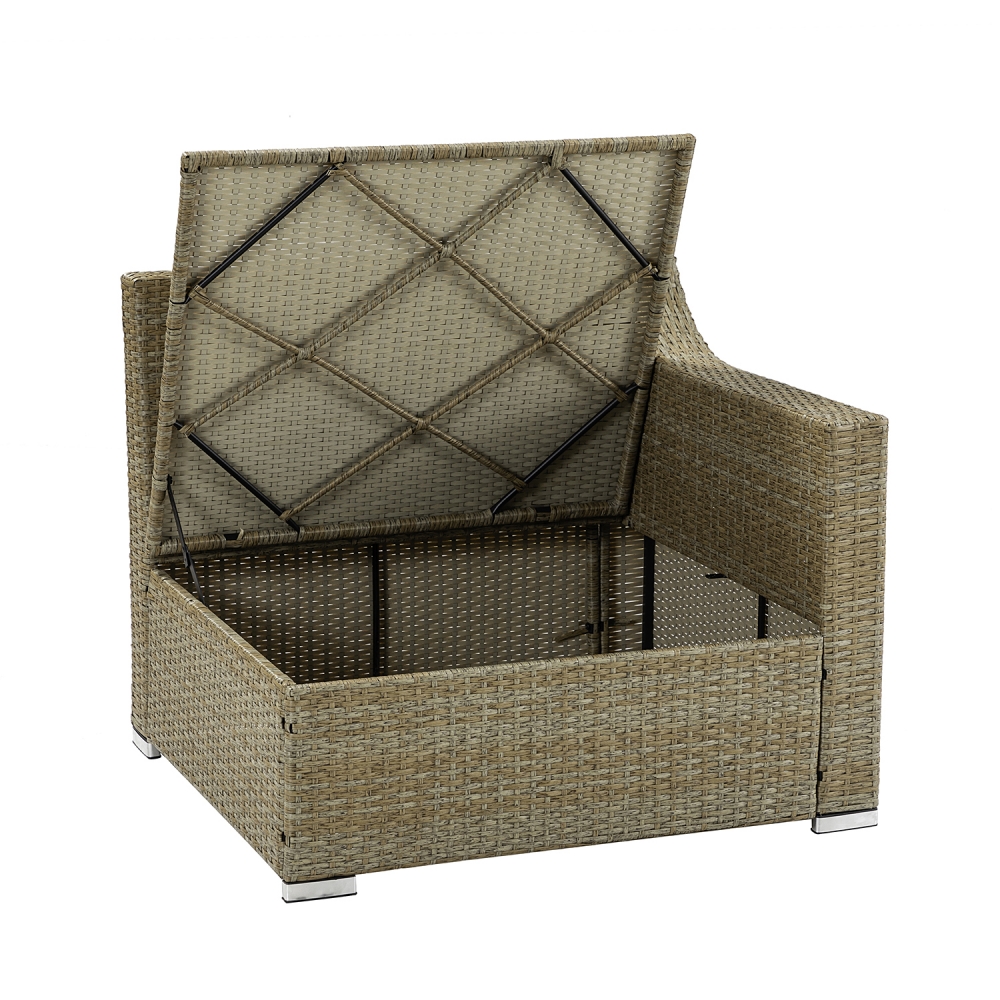 5 Piece Patio Conversation Set Outdoor Storage Furniture Set, Wicker Lounge Chair with Ottoman Footrest, w/Storage Coffee Table & Cushions (Beige) for Garden, Patio, Balcony, Deck - image 3 of 10