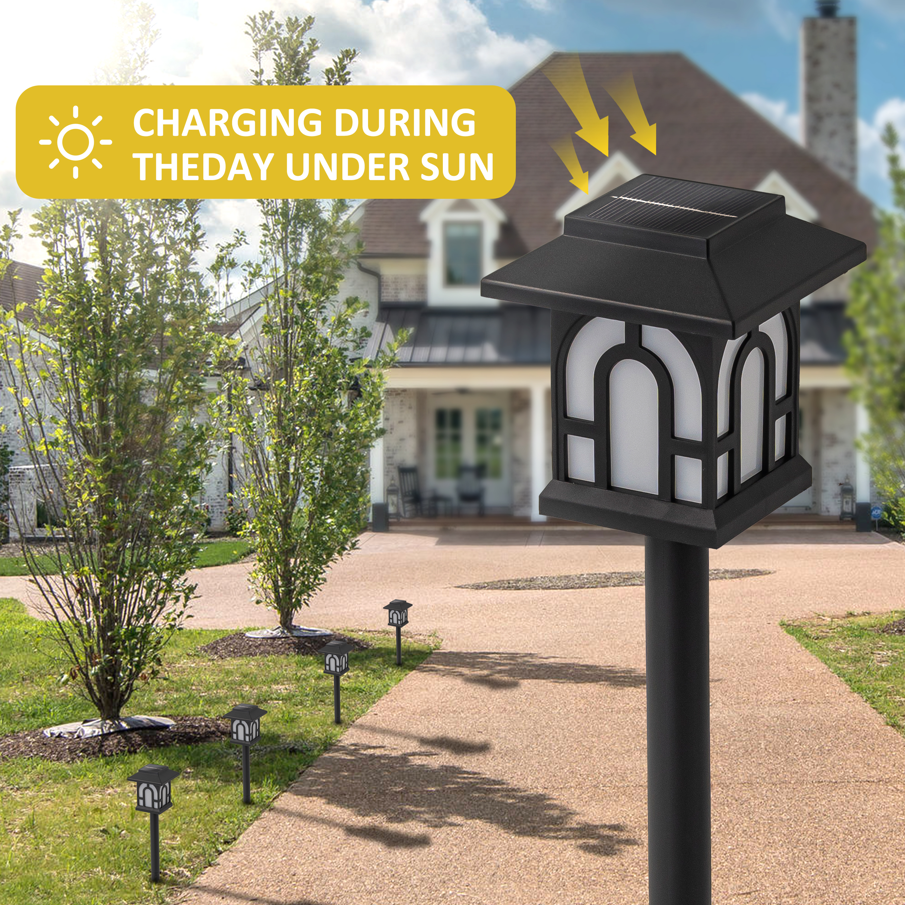 C Cattleya 6-Pack Black Solar Flickering Flame LED Outdoor Path Lights for Landscape,Walkway,Garden