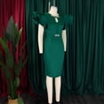 thumbnail image 3 of AURA Plus Size Midi Bodycon Dress Round Neck Ruffle Sleeve Rhinestone Hollow High Waist Elegant Party Dress, 3 of 8
