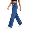 thumbnail image 3 of Risckoth Women's Plus Size Drawstring Elastic Waist Jeans Straight Leg Loose Fit Side Pockets Solid Casual Long Pants S-2XL, 3 of 6