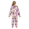 thumbnail image 3 of Fluffy Pajamas Set Fuzzy Winter Warm Pj Sets Pullover Tops and Long Pants Purple and Gold Watercolor Floral X-Small, 3 of 8