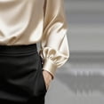 thumbnail image 4 of Satin Silk Blouse for Womens Trendy Ruched Long Sleeve V Neck Tie Dress Shirt Casual Loose Office Work T-Shirt, 4 of 6
