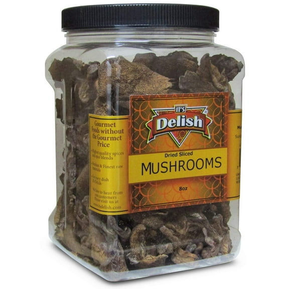 Dried Mushroom Slices Boletus Luteus by It's Delish, 8 Oz Jumbo Reusable Container  Chilean Sundried Dehydrated and Sliced Mushrooms for Cooking and Flavoring