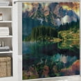 thumbnail image 6 of Chilfamy  Landscape Stall Shower Curtain, Summer Sunrise on Vorderer Gosausee Lake in The Austrian Alp Mountains, Fabric Bathroom Decor Set with Hooks， Pink Green White, 6 of 7