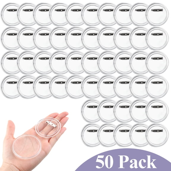 Yalumo 50 Pack Button Pins, 2.28in Clear Acrylic Custom Pins Bulk, DIY Blank Badge Pins with Metal Pin Backs, Make Your Own Photo Buttons for Crafts Supplies, Events, Parties & Teams