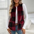 thumbnail image 6 of Women's Plaid Fleece Vest, Crew Neck Sleeveless Cardigan Tops, Winter Warm No Hood Outerwear Vests with Pockets, 6 of 9