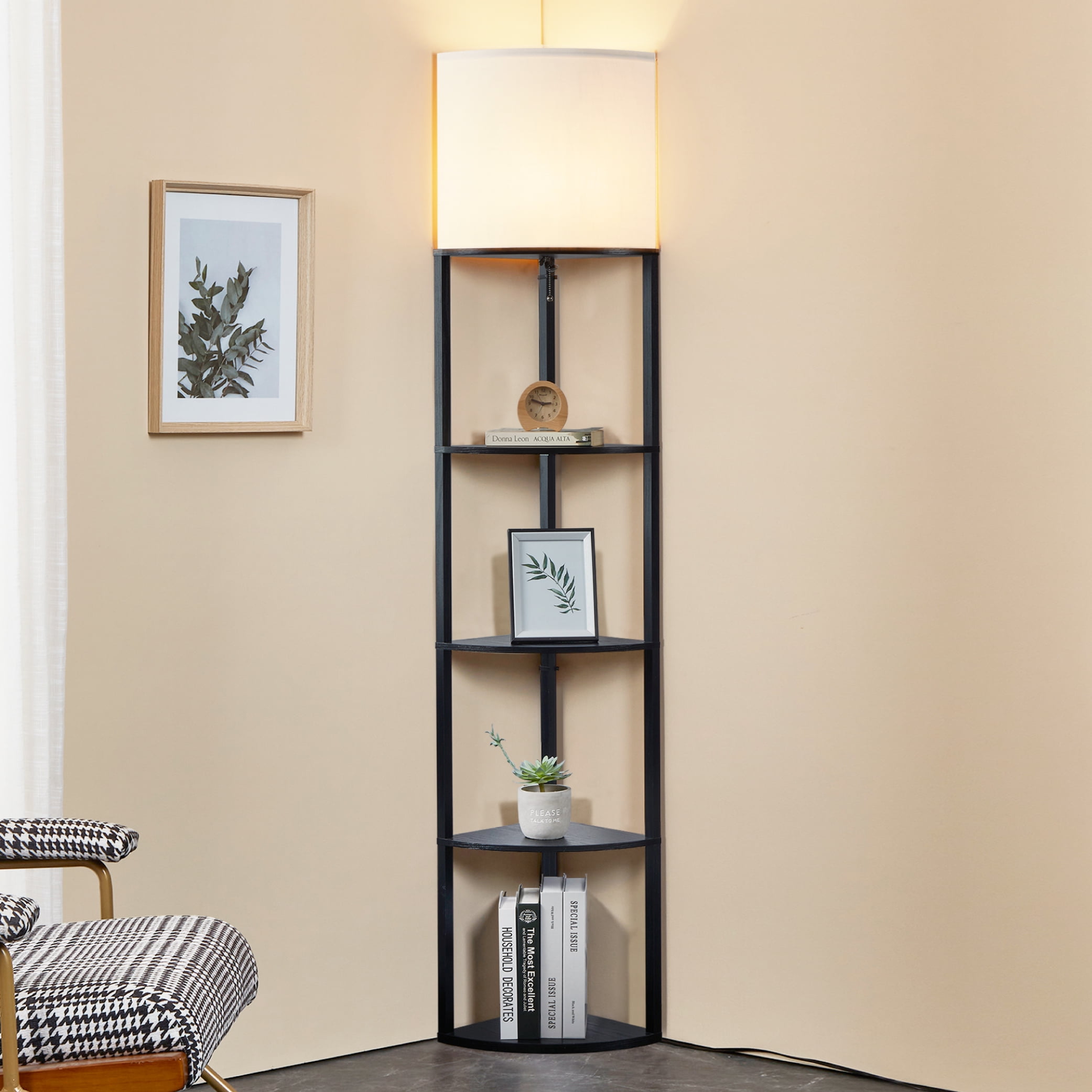 ATAMIN Alvis Edge Tall Standing Modern Corner Floor Lamp with Shelves