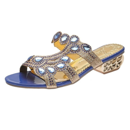

gvdentm Womens Sandals Heel Shoes And Sandals Women s Rhinestone Summer Heel Fashion Cork Slide Sandals for Women