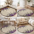 thumbnail image 5 of Halloween Round Living Room Rugs 6 ft, Dark Romantic Vintage Purple Rose Goth Tree Linen Texture Washable Area Rug with Non-Slip Sturdy Edge Binding Round Carpet for Kitchen Office Bedroom, 5 of 9