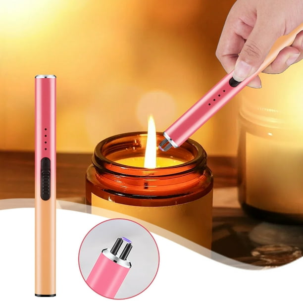 Encendedor Eléctrico, Encendedor de Arco Recargable a Prueba de Viento con Botón de Seguridad, Pulso de Plasma sin Llama con Cable USB, 17 cm para Cocina, Hogar