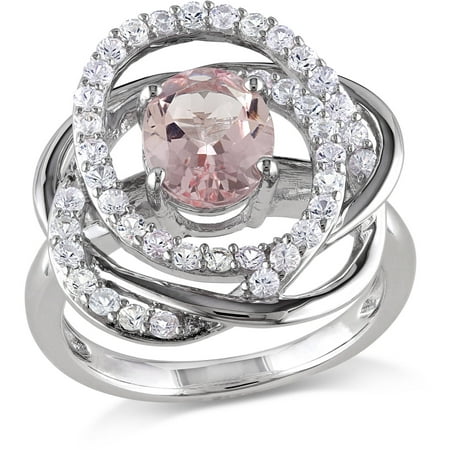 2-1/3 Carat T.G.W. Morganite and White Sapphire Sterling Silver Cocktail Ring