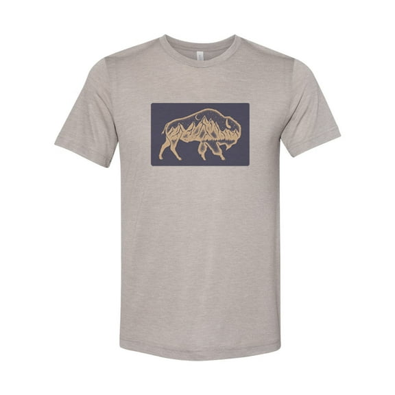 "Vintage Shirt, Mountain Buffalo, Bison Shirt, Unisex Fit, Soft Bella T, Mountain Shirt, Wildlife Tee, Gift For Him, Boho Shirt, Mountains, Heather Stone, LARGE"