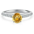 thumbnail image 3 of Gem Stone King 10K White Gold Yellow Citrine and Lab Grown Diamond Engagement Ring for Women | 0.98 Cttw | Round 6MM | Gemstone November Birthstone | Size 7, 3 of 6