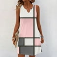 thumbnail image 2 of Women's Color Block V-Neck Sleeveless Sundress Geometric Print Summer Casual Dress with Elastic Waist for Art Museum Visits,Pink L, 2 of 5