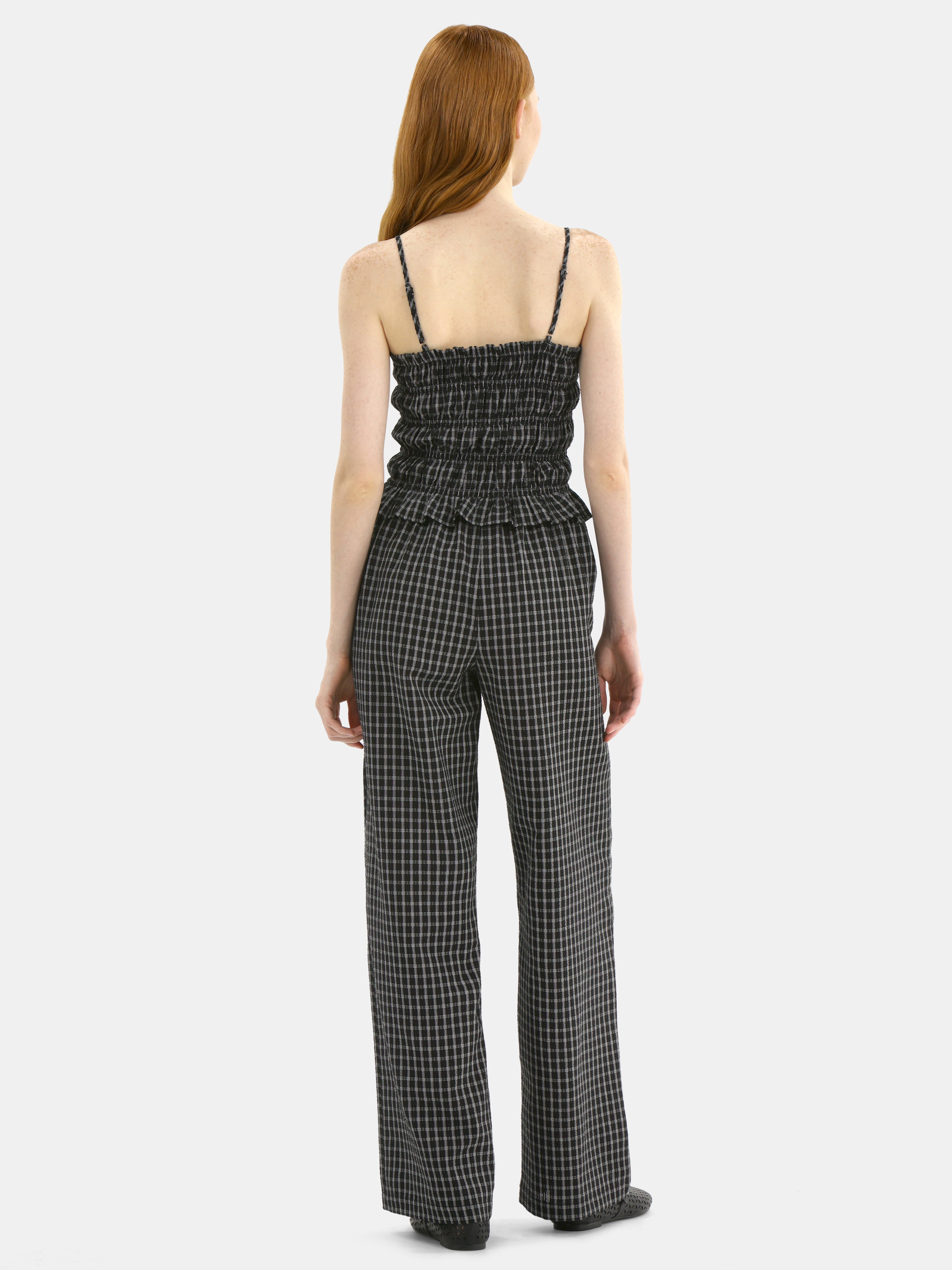 No Boundaries Plaid Seersucker Smocked Cami Top and Pants Set, 2-Piece, Women's