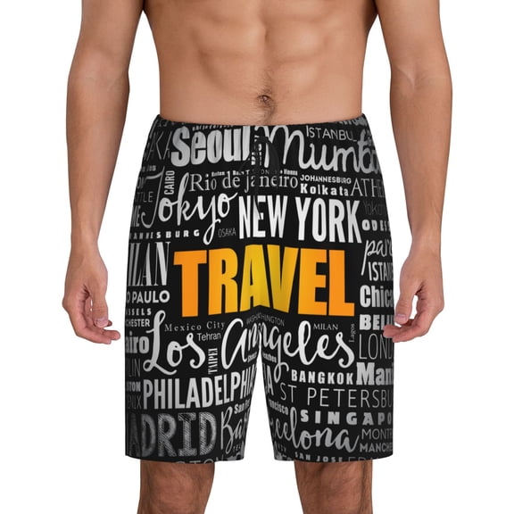Rateoe Travel Print Men's Lounge Shorts – Soft & Breathable Pajama Bottoms with Pockets, Elastic Waistband, Lightweight Sleepwear for Nightwear & Loungewear-